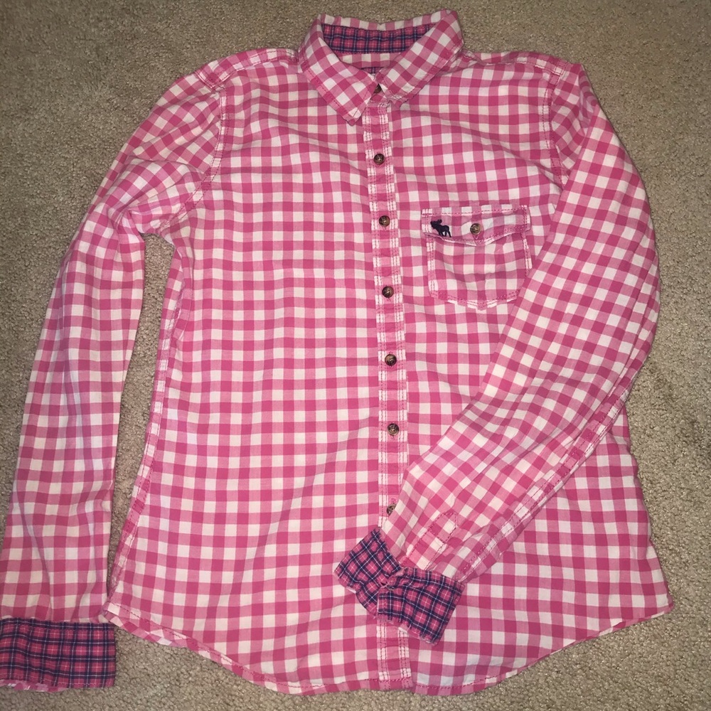 A&F button down, pink and white